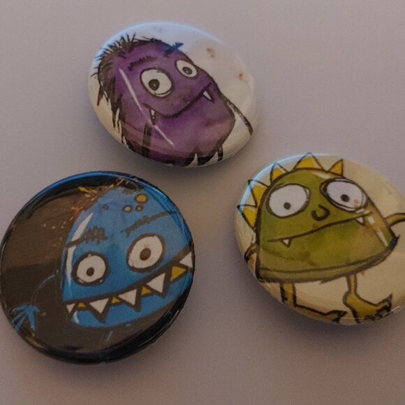 CUTE Spooky Scary Monsters FUGLY UGLY CUTE Hand Drawn Pins Metal Pin Backs - Picture 3 of 3